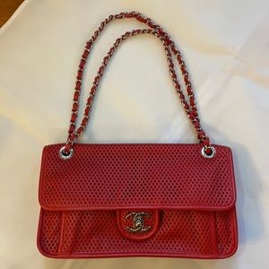 Chanel Perforated Calfskin Up in the Air Flap Bag in Red with Silver Hardware